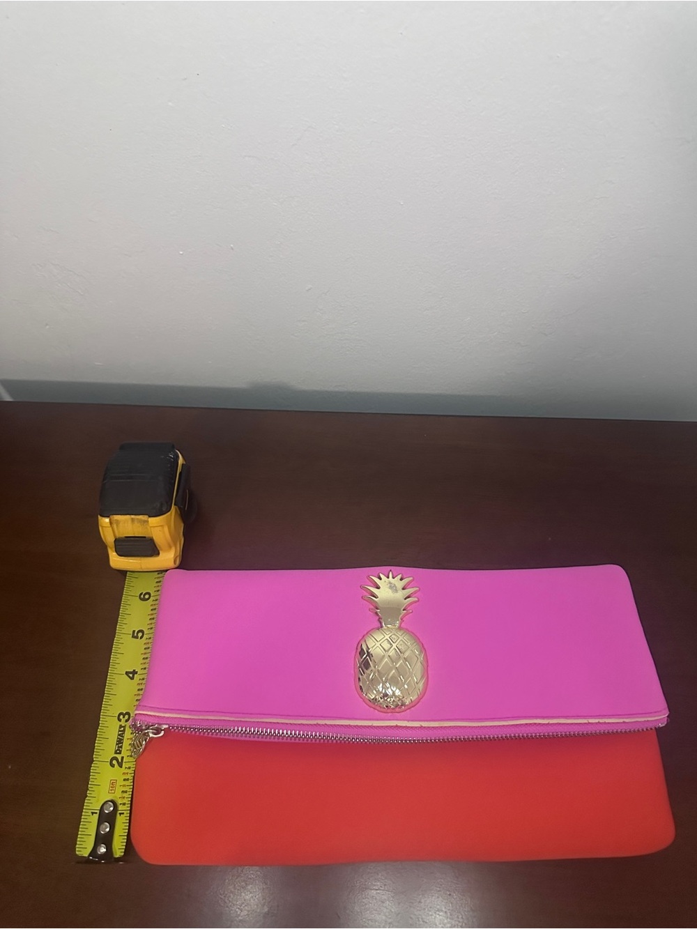 Macbeth Collection Pink and Red Pineapple Accent Foldover Clutch